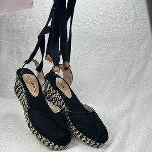 Serra, lace up, black and tan espadrilles 3inch heel
